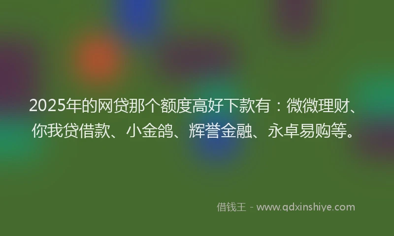 2025年的网贷那个额度高好下款有：微微理财、你我贷借款、小金鸽、辉誉金融、永卓易购等。