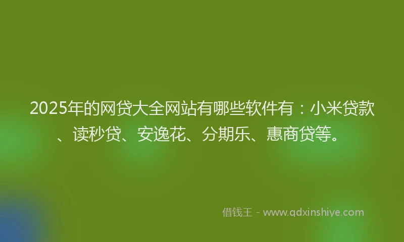2025年的网贷大全网站有哪些软件有：小米贷款、读秒贷、安逸花、分期乐、惠商贷等。