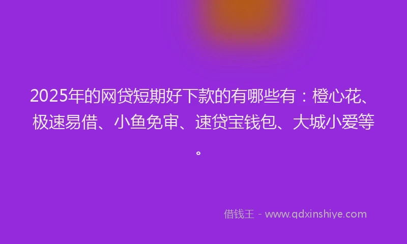 2025年的网贷短期好下款的有哪些有：橙心花、极速易借、小鱼免审、速贷宝钱包、大城小爱等。