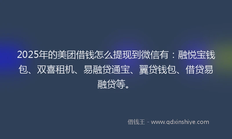 2025年的美团借钱怎么提现到微信有：融悦宝钱包、双喜租机、易融贷通宝、翼贷钱包、借贷易融贷等。