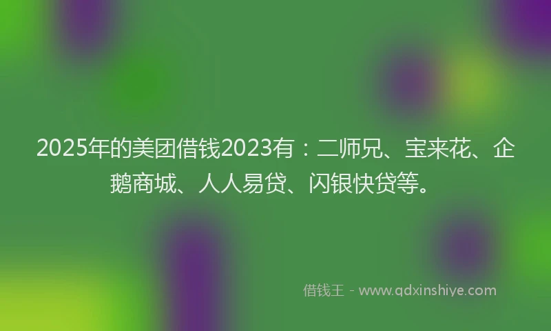 2025年的美团借钱2023有：二师兄、宝来花、企鹅商城、人人易贷、闪银快贷等。