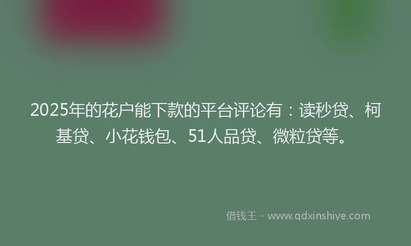2025年的花户能下款的平台评论有：读秒贷、柯基贷、小花钱包、51人品贷、微粒贷等。