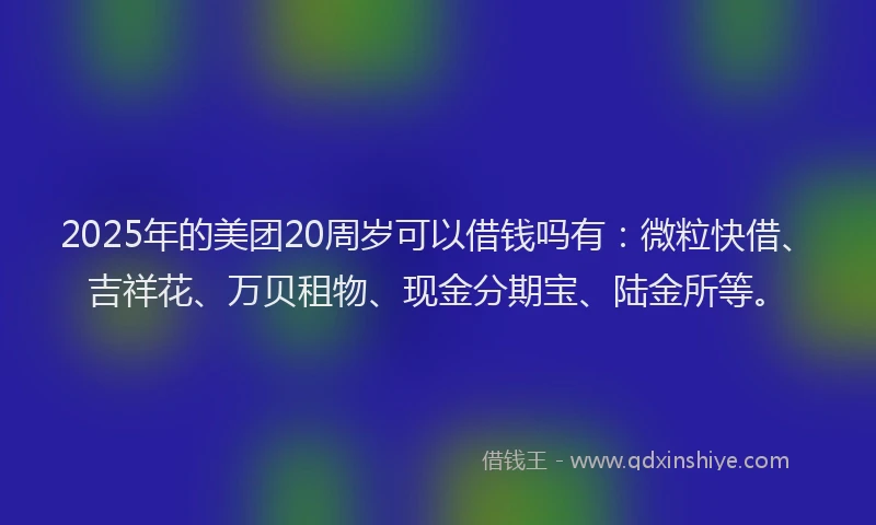 2025年的美团20周岁可以借钱吗有：微粒快借、吉祥花、万贝租物、现金分期宝、陆金所等。