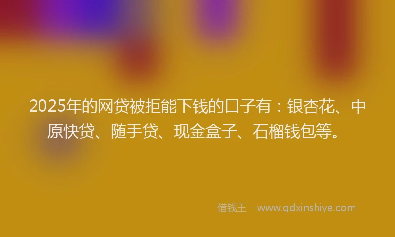 2025年的网贷被拒能下钱的口子有：银杏花、中原快贷、随手贷、现金盒子、石榴钱包等。