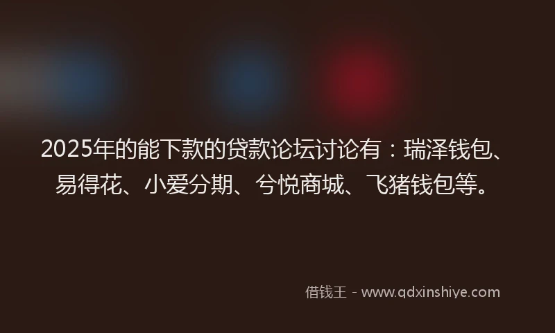 2025年的能下款的贷款论坛讨论有：瑞泽钱包、易得花、小爱分期、兮悦商城、飞猪钱包等。