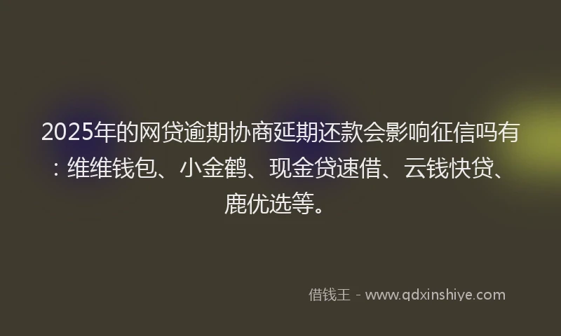 2025年的网贷逾期协商延期还款会影响征信吗有：维维钱包、小金鹤、现金贷速借、云钱快贷、鹿优选等。