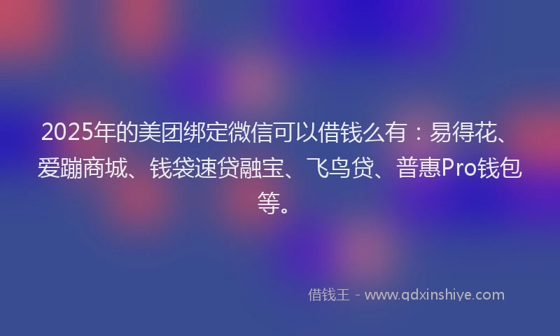 2025年的美团绑定微信可以借钱么有：易得花、爱蹦商城、钱袋速贷融宝、飞鸟贷、普惠Pro钱包等。