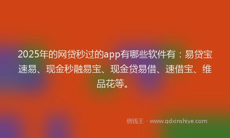2025年的网贷秒过的app有哪些软件有：易贷宝速易、现金秒融易宝、现金贷易借、速借宝、维品花等。