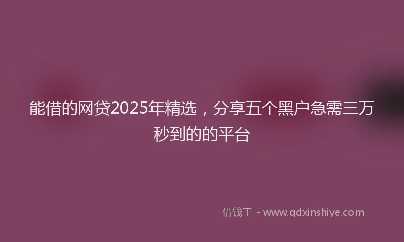能借的网贷2025年精选，分享五个黑户急需三万秒到的的平台
