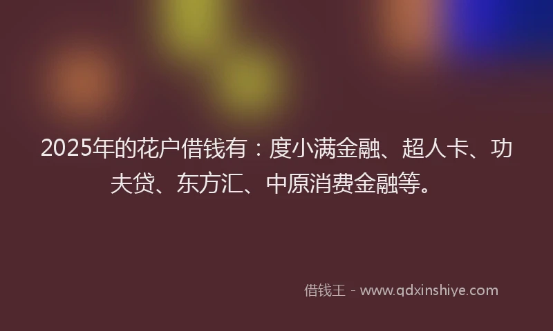 2025年的花户借钱有：度小满金融、超人卡、功夫贷、东方汇、中原消费金融等。