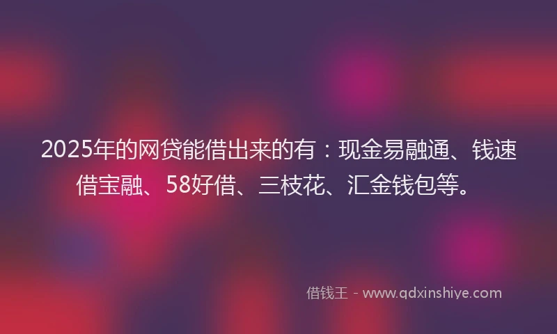 2025年的网贷能借出来的有：现金易融通、钱速借宝融、58好借、三枝花、汇金钱包等。