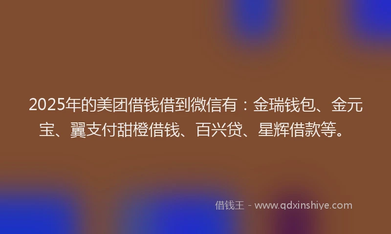 2025年的美团借钱借到微信有：金瑞钱包、金元宝、翼支付甜橙借钱、百兴贷、星辉借款等。