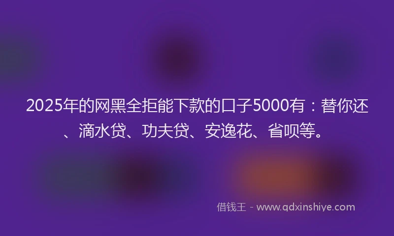 2025年的网黑全拒能下款的口子5000有：替你还、滴水贷、功夫贷、安逸花、省呗等。
