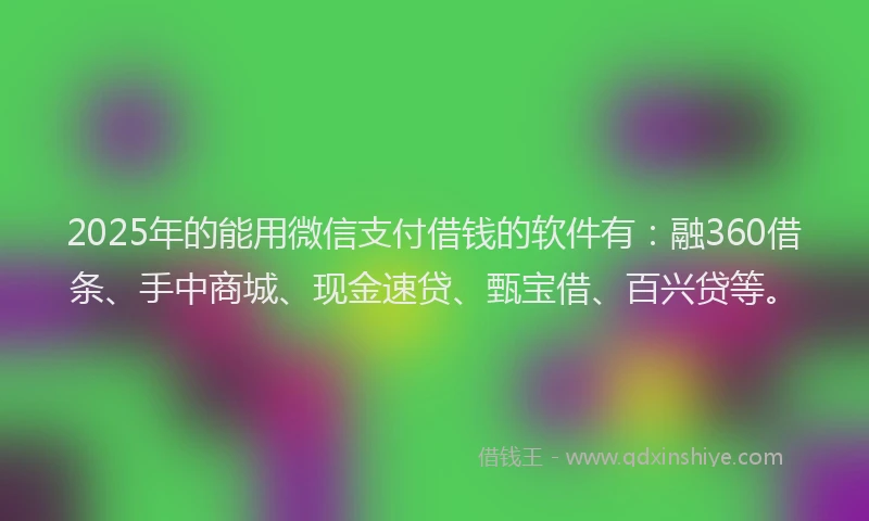 2025年的能用微信支付借钱的软件有：融360借条、手中商城、现金速贷、甄宝借、百兴贷等。