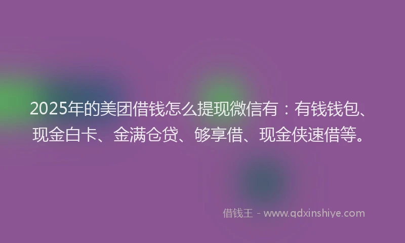 2025年的美团借钱怎么提现微信有：有钱钱包、现金白卡、金满仓贷、够享借、现金侠速借等。