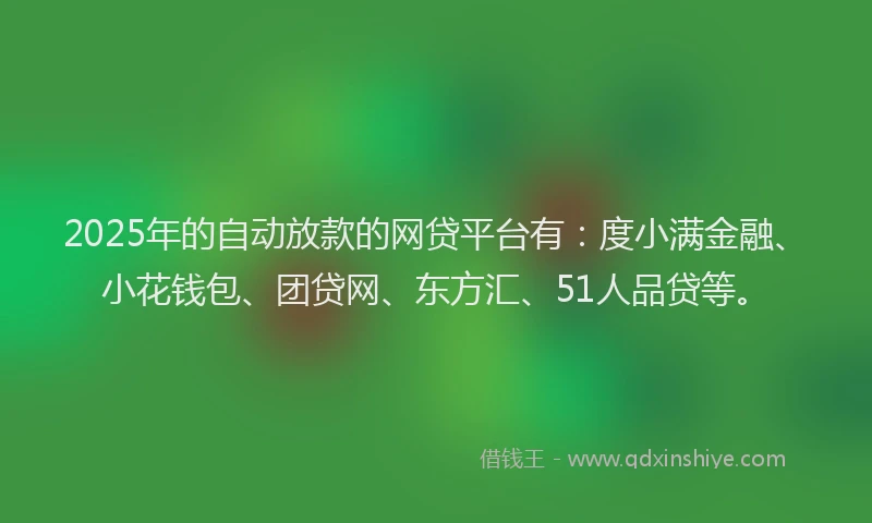 2025年的自动放款的网贷平台有：度小满金融、小花钱包、团贷网、东方汇、51人品贷等。