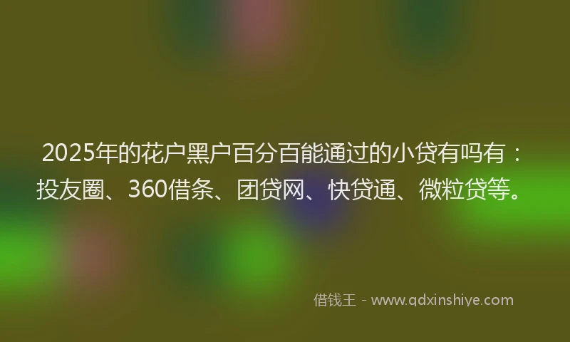 2025年的花户黑户百分百能通过的小贷有吗有：投友圈、360借条、团贷网、快贷通、微粒贷等。