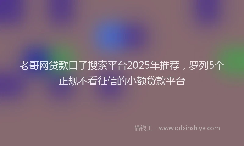 老哥网贷款口子搜索平台2025年推荐，罗列5个正规不看征信的小额贷款平台