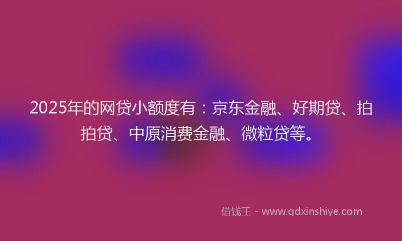 2025年的网贷小额度有：京东金融、好期贷、拍拍贷、中原消费金融、微粒贷等。