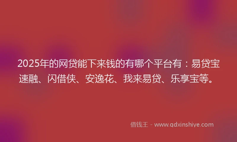 2025年的网贷能下来钱的有哪个平台有：易贷宝速融、闪借侠、安逸花、我来易贷、乐享宝等。