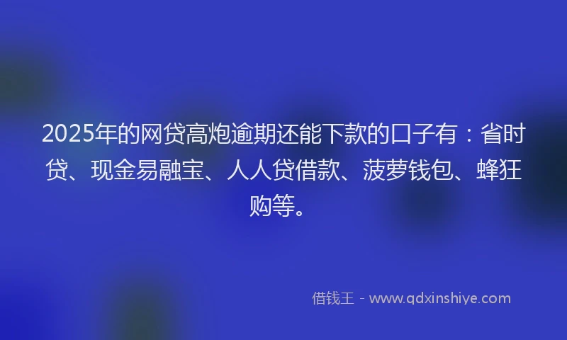 2025年的网贷高炮逾期还能下款的口子有：省时贷、现金易融宝、人人贷借款、菠萝钱包、蜂狂购等。