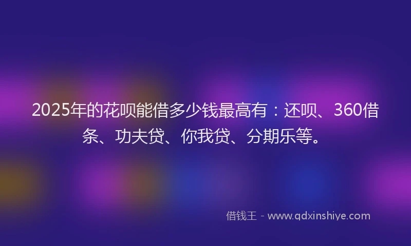 2025年的花呗能借多少钱最高有：还呗、360借条、功夫贷、你我贷、分期乐等。
