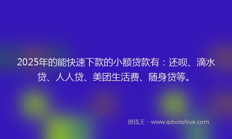 2025年的能快速下款的小额贷款有：还呗、滴水贷、人人贷、美团生活费、随身贷等。