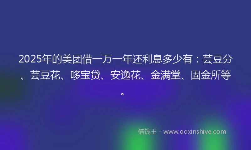 2025年的美团借一万一年还利息多少有：芸豆分、芸豆花、哆宝贷、安逸花、金满堂、固金所等。