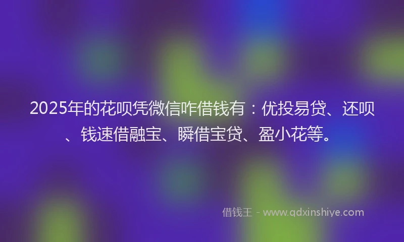 2025年的花呗凭微信咋借钱有：优投易贷、还呗、钱速借融宝、瞬借宝贷、盈小花等。