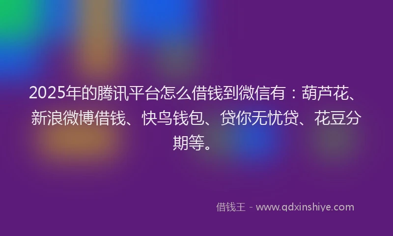 2025年的腾讯平台怎么借钱到微信有：葫芦花、新浪微博借钱、快鸟钱包、贷你无忧贷、花豆分期等。