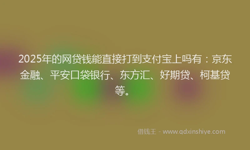 2025年的网贷钱能直接打到支付宝上吗有：京东金融、平安口袋银行、东方汇、好期贷、柯基贷等。