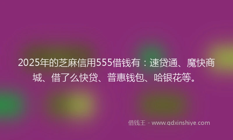 2025年的芝麻信用555借钱有：速贷通、魔快商城、借了么快贷、普惠钱包、哈银花等。