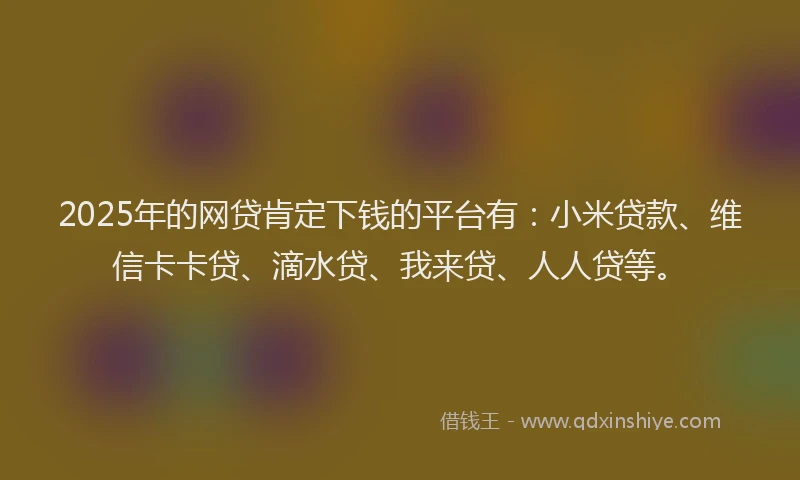 2025年的网贷肯定下钱的平台有：小米贷款、维信卡卡贷、滴水贷、我来贷、人人贷等。