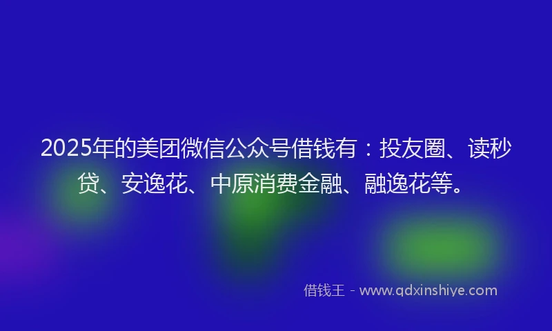 2025年的美团微信公众号借钱有：投友圈、读秒贷、安逸花、中原消费金融、融逸花等。