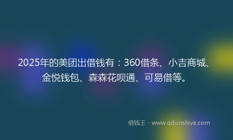 2025年的美团出借钱有：360借条、小吉商城、金悦钱包、森森花呗通、可易借等。