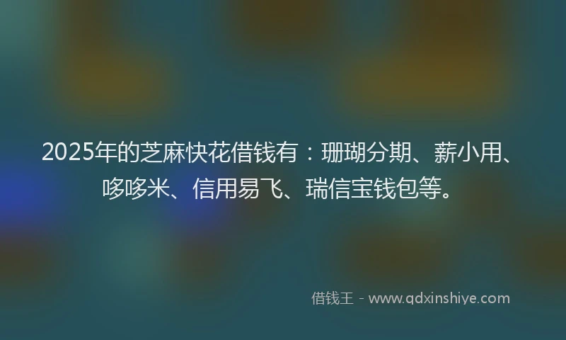 2025年的芝麻快花借钱有：珊瑚分期、薪小用、哆哆米、信用易飞、瑞信宝钱包等。