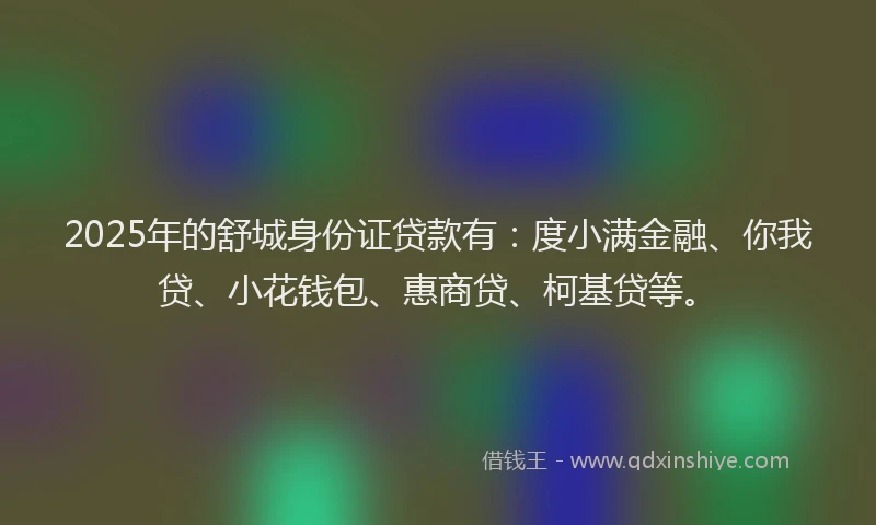 2025年的舒城身份证贷款有：度小满金融、你我贷、小花钱包、惠商贷、柯基贷等。