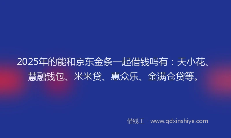 2025年的能和京东金条一起借钱吗有：天小花、慧融钱包、米米贷、惠众乐、金满仓贷等。