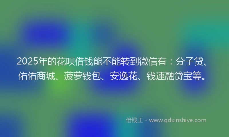 2025年的花呗借钱能不能转到微信有：分子贷、佑佑商城、菠萝钱包、安逸花、钱速融贷宝等。