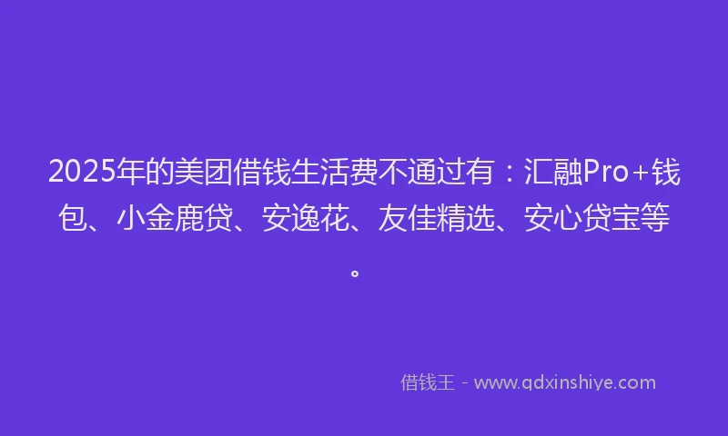 2025年的美团借钱生活费不通过有：汇融Pro+钱包、小金鹿贷、安逸花、友佳精选、安心贷宝等。
