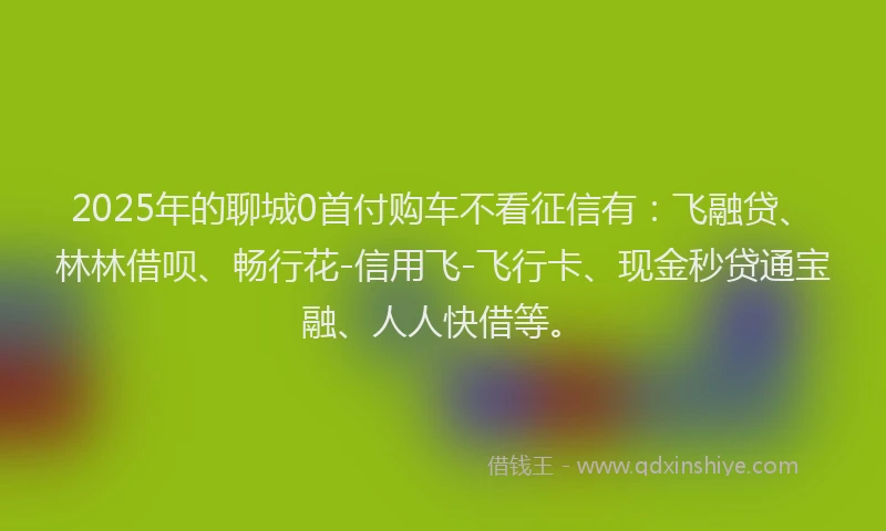 2025年的聊城0首付购车不看征信有：飞融贷、林林借呗、畅行花-信用飞-飞行卡、现金秒贷通宝融、人人快借等。
