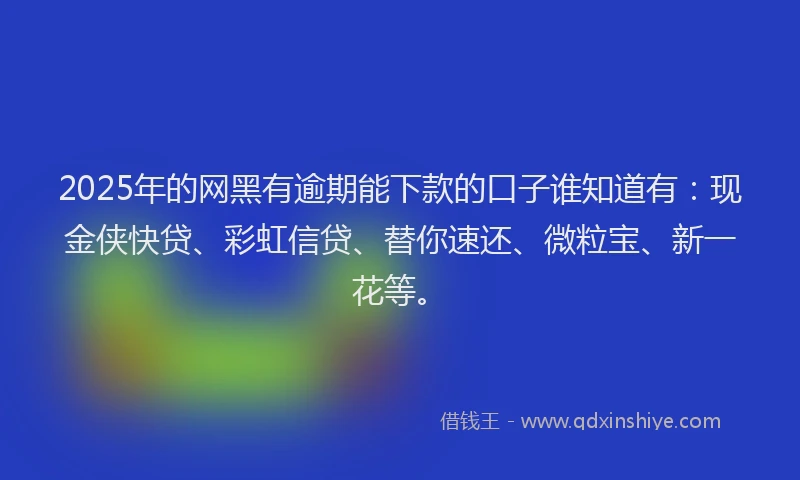 2025年的网黑有逾期能下款的口子谁知道有：现金侠快贷、彩虹信贷、替你速还、微粒宝、新一花等。