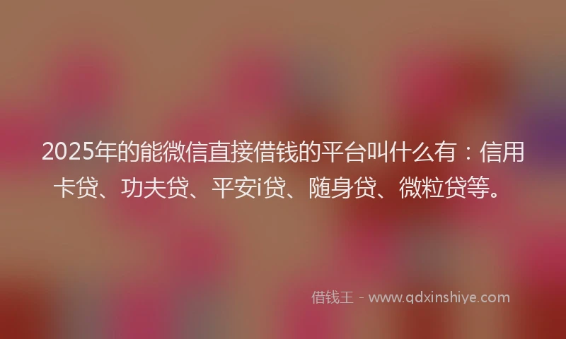 2025年的能微信直接借钱的平台叫什么有：信用卡贷、功夫贷、平安i贷、随身贷、微粒贷等。