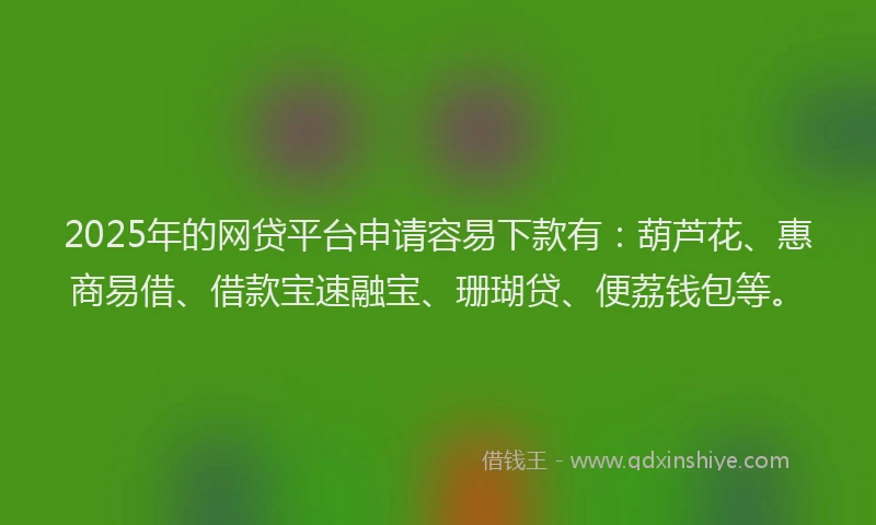 2025年的网贷平台申请容易下款有：葫芦花、惠商易借、借款宝速融宝、珊瑚贷、便荔钱包等。