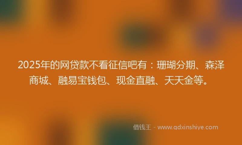 2025年的网贷款不看征信吧有：珊瑚分期、森泽商城、融易宝钱包、现金直融、天天金等。