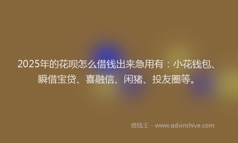 2025年的花呗怎么借钱出来急用有：小花钱包、瞬借宝贷、喜融信、闲猪、投友圈等。