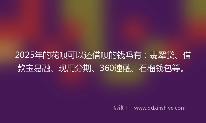 2025年的花呗可以还借呗的钱吗有：翡翠贷、借款宝易融、现用分期、360速融、石榴钱包等。