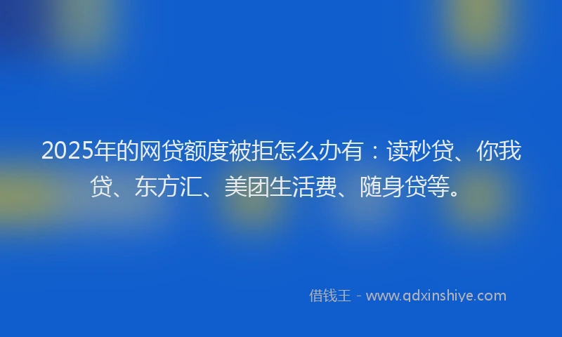 2025年的网贷额度被拒怎么办有：读秒贷、你我贷、东方汇、美团生活费、随身贷等。