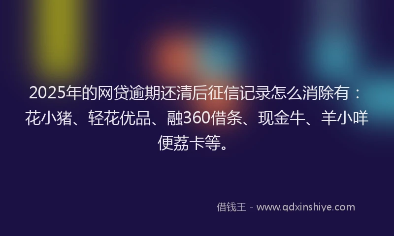 2025年的网贷逾期还清后征信记录怎么消除有：花小猪、轻花优品、融360借条、现金牛、羊小咩便荔卡等。