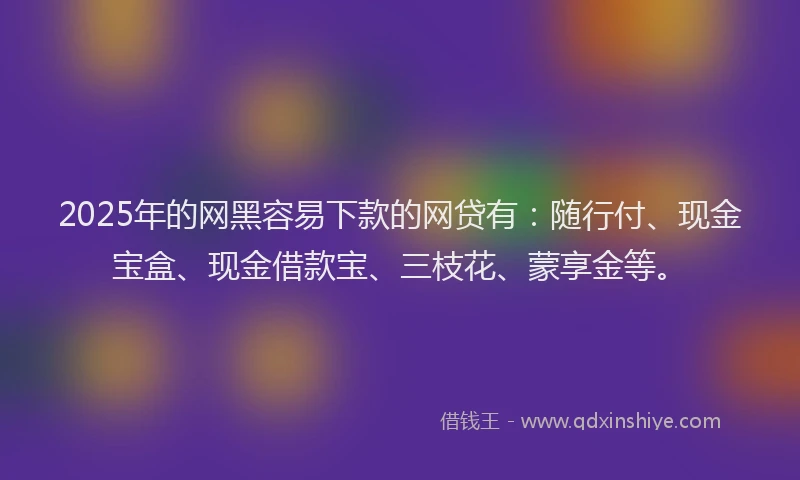 2025年的网黑容易下款的网贷有：随行付、现金宝盒、现金借款宝、三枝花、蒙享金等。